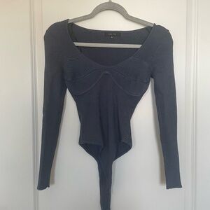 Love Tree Charcoal Blue Ribbed Bodysuit